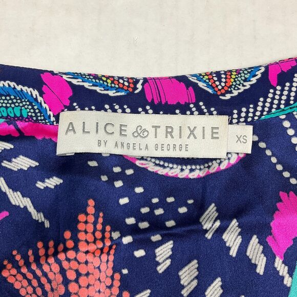Alice Trixie Silk Blouse Floral Colorful Flared 3/4 Sleeve Lightweight Shirt XS - Picture 5 of 12